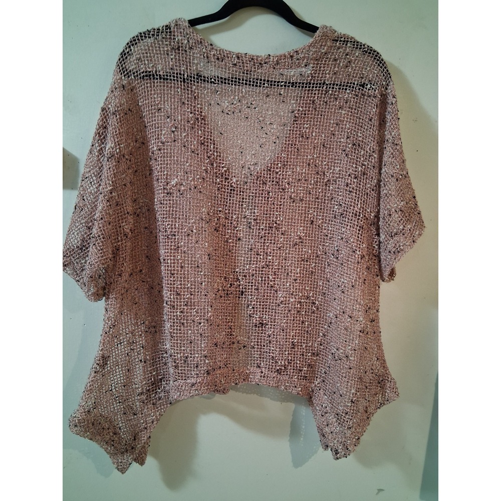 Kaktus Pink Open Knit Cotton Cardigan Boho Handkerchief Hem Button Front Large - Picture 7 of 9